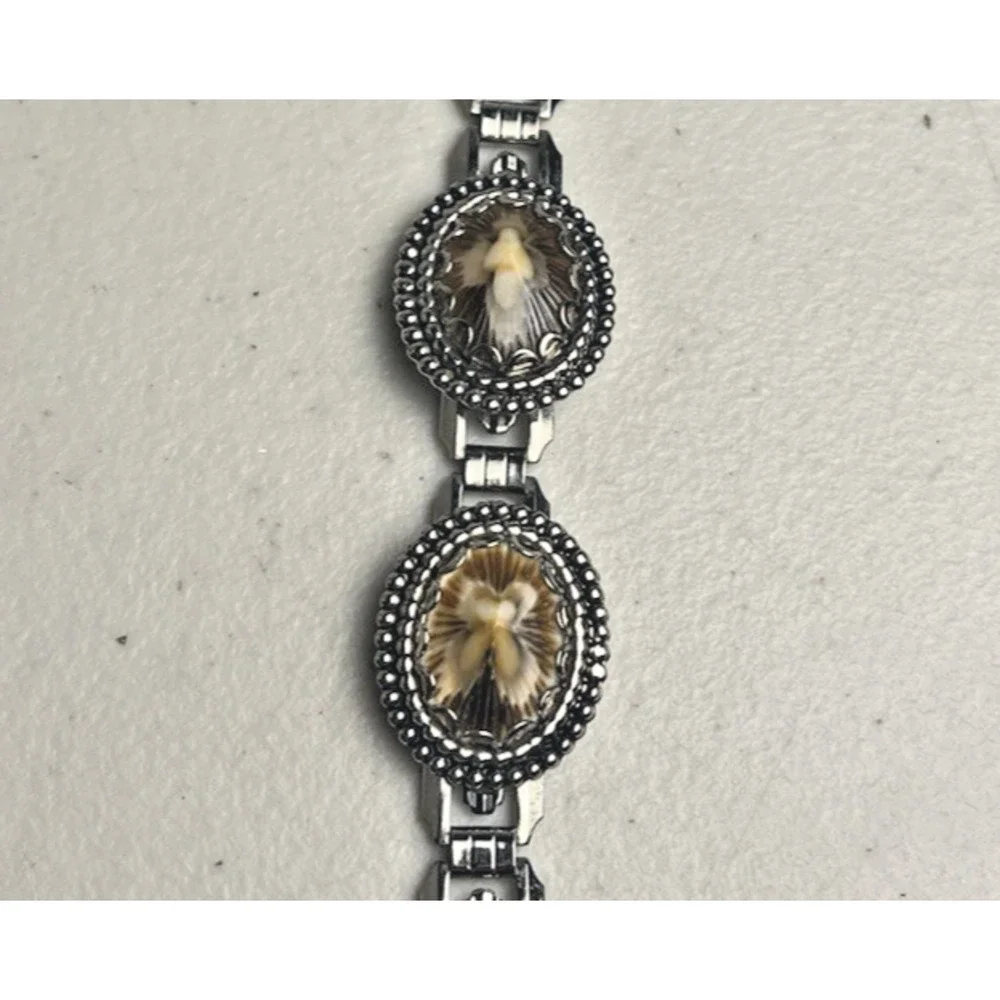Old Vintage Bracelet Lot Copper Metal Links Mottled Flowers Tubogas Cabachon